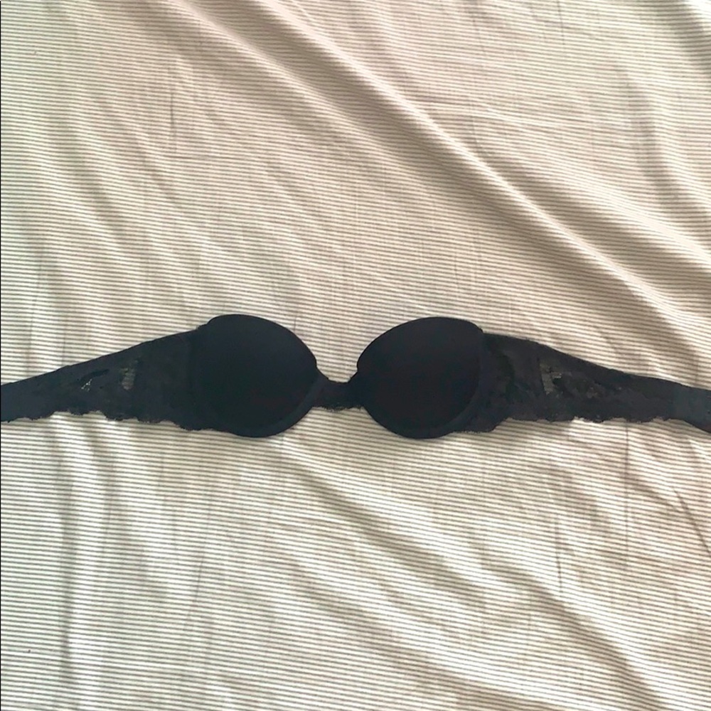 Strapless black lace bra